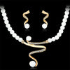 Gold Pearl Rhinestone Jewelry Set Bridal Necklace Earrings