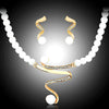 Gold Pearl Rhinestone Jewelry Set Bridal Necklace Earrings