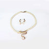 Gold Pearl Rhinestone Jewelry Set Bridal Necklace Earrings