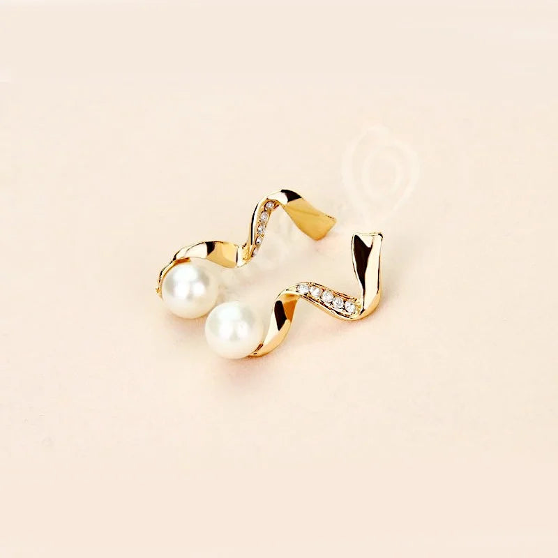 Gold Pearl Rhinestone Jewelry Set Bridal Necklace Earrings