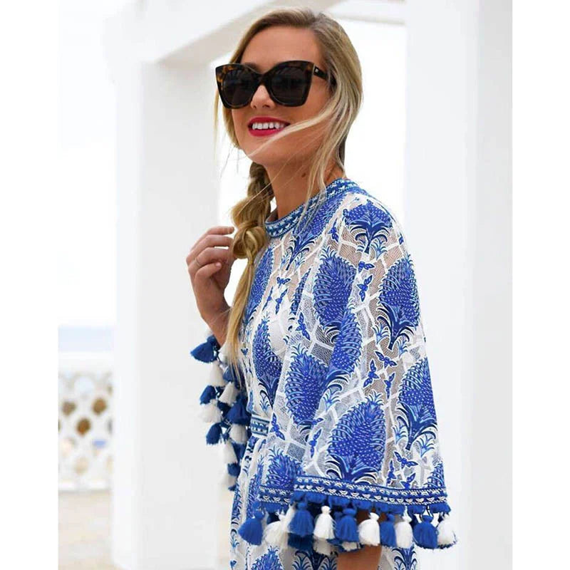 Boho Floral Lace Jumpsuit Tassel Romper Backless One Piece