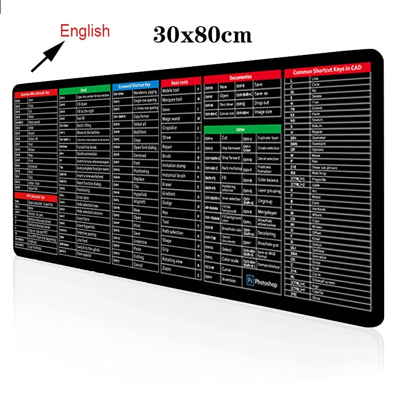 Extra Large Keyboard Mouse Mat – Shortcut Key Pattern Non-Slip Desk Pad 900×400mm