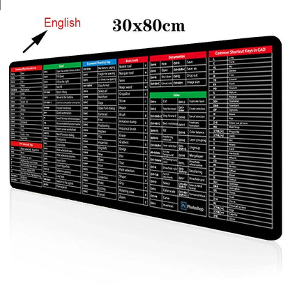 Extra Large Keyboard Mouse Mat – Shortcut Key Pattern Non-Slip Desk Pad 900×400mm