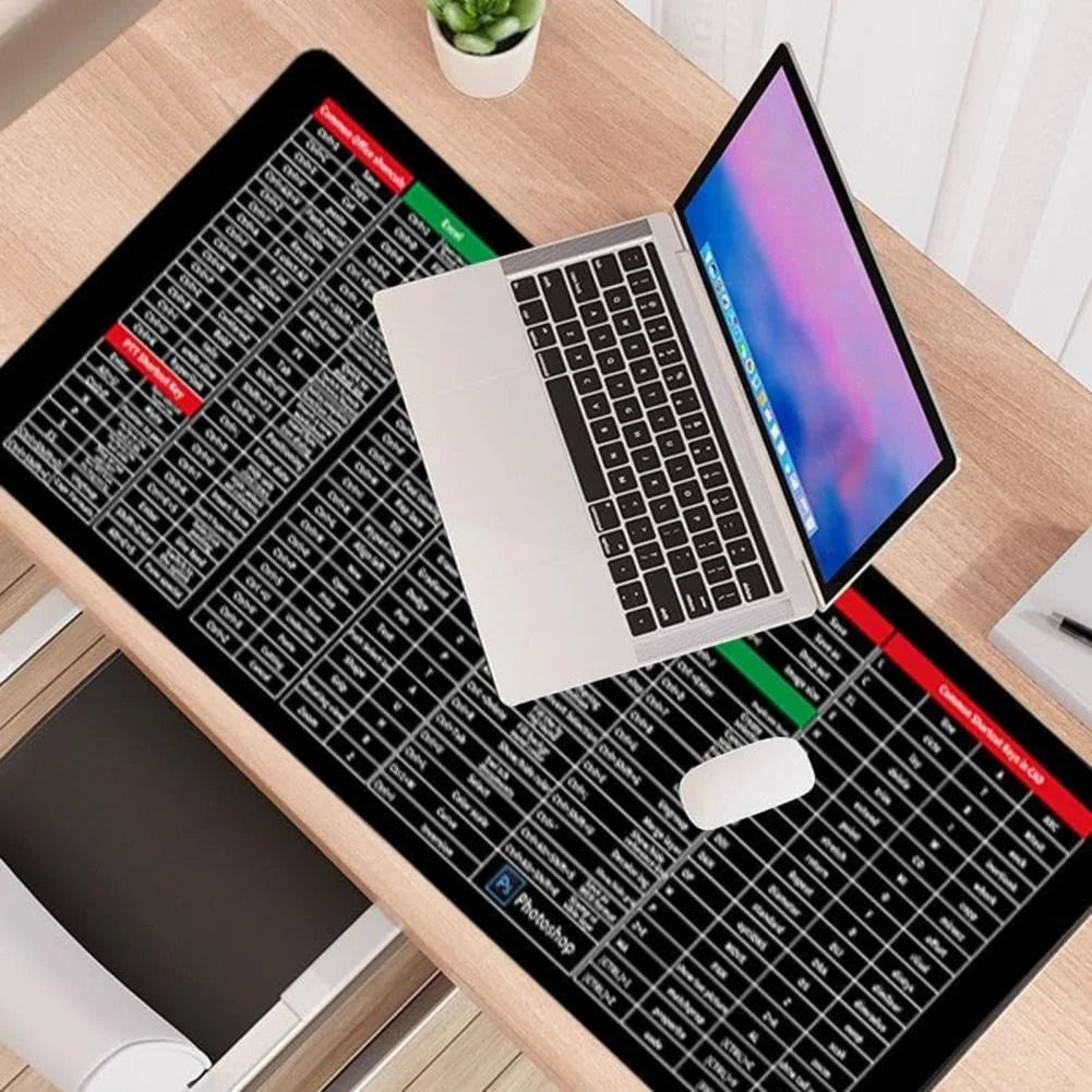 Extra Large Keyboard Mouse Mat – Shortcut Key Pattern Non-Slip Desk Pad 900×400mm