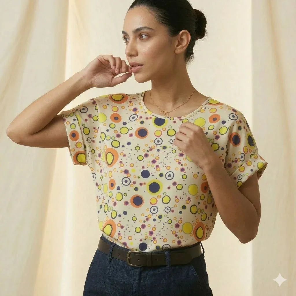 LIVA Polka Dot Geometric Chiffon Blouse Women