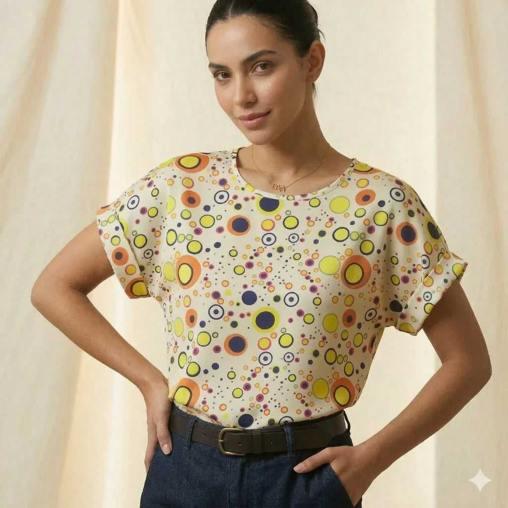 LIVA Polka Dot Geometric Chiffon Blouse Women