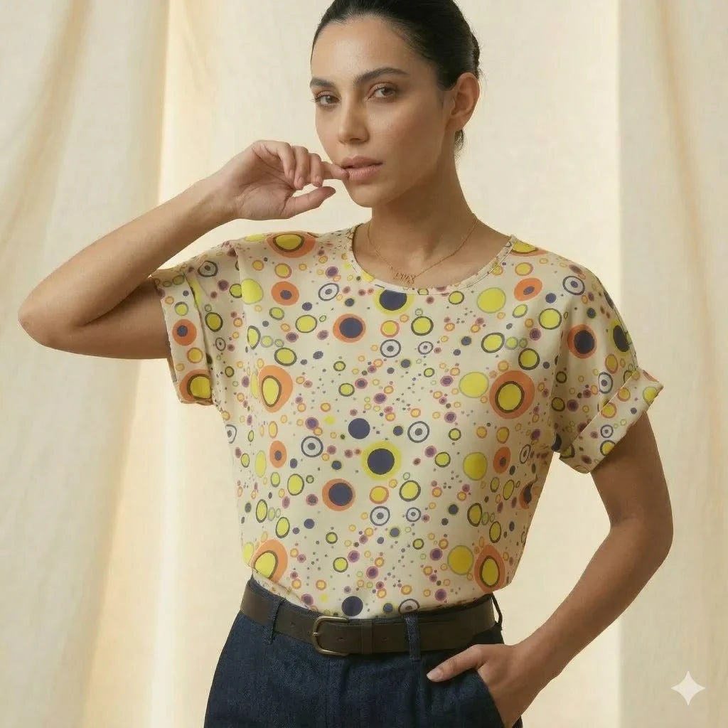 LIVA Polka Dot Geometric Chiffon Blouse Women