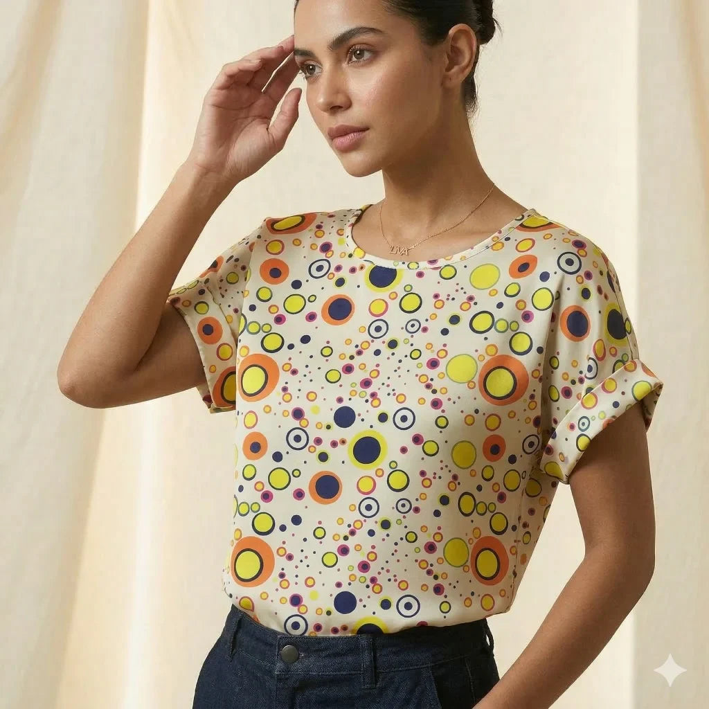 LIVA Polka Dot Geometric Chiffon Blouse Women