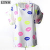 LIVA Neon Lip Print Chiffon Blouse Short Sleeve Women