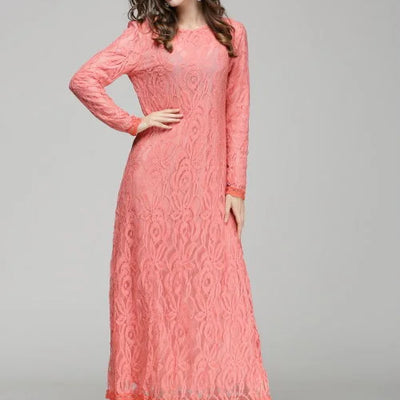 Vintage Lace Long Sleeve Maxi Kaftan Dress Women