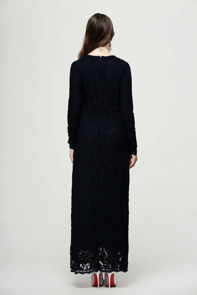 Vintage Lace Long Sleeve Maxi Kaftan Dress Women