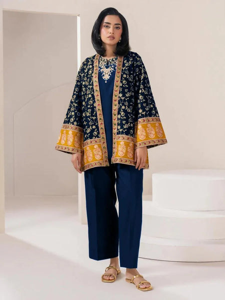 Blue Embroidered Cotton Gown Suit 3 Piece | Women Dress Set