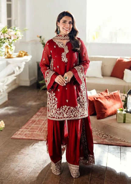 Red Embroidered 3 Piece Kurta Shalwar Set | Women Dress