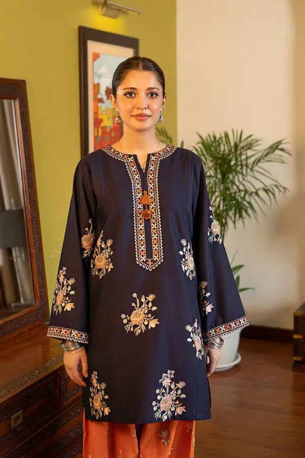 Blue Embroidered Lawn Kurta Set | Women Orange Trouser Suit