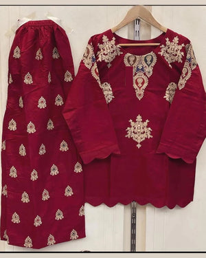 Cotton Embroidered 2 Piece Shirt & Flapper Set | Women Dress