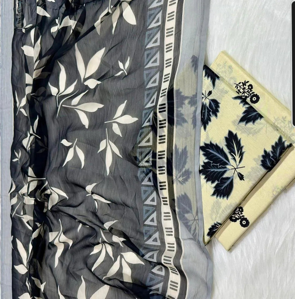 Women 3 Piece Digital Print Lawn Suit White | Bakra Eid Wear