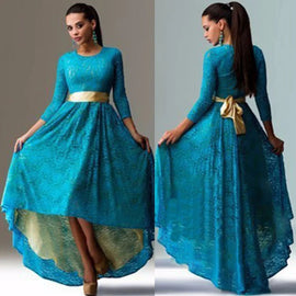 Women Vintage Lace Maxi Dress Elegant Slim Evening Party