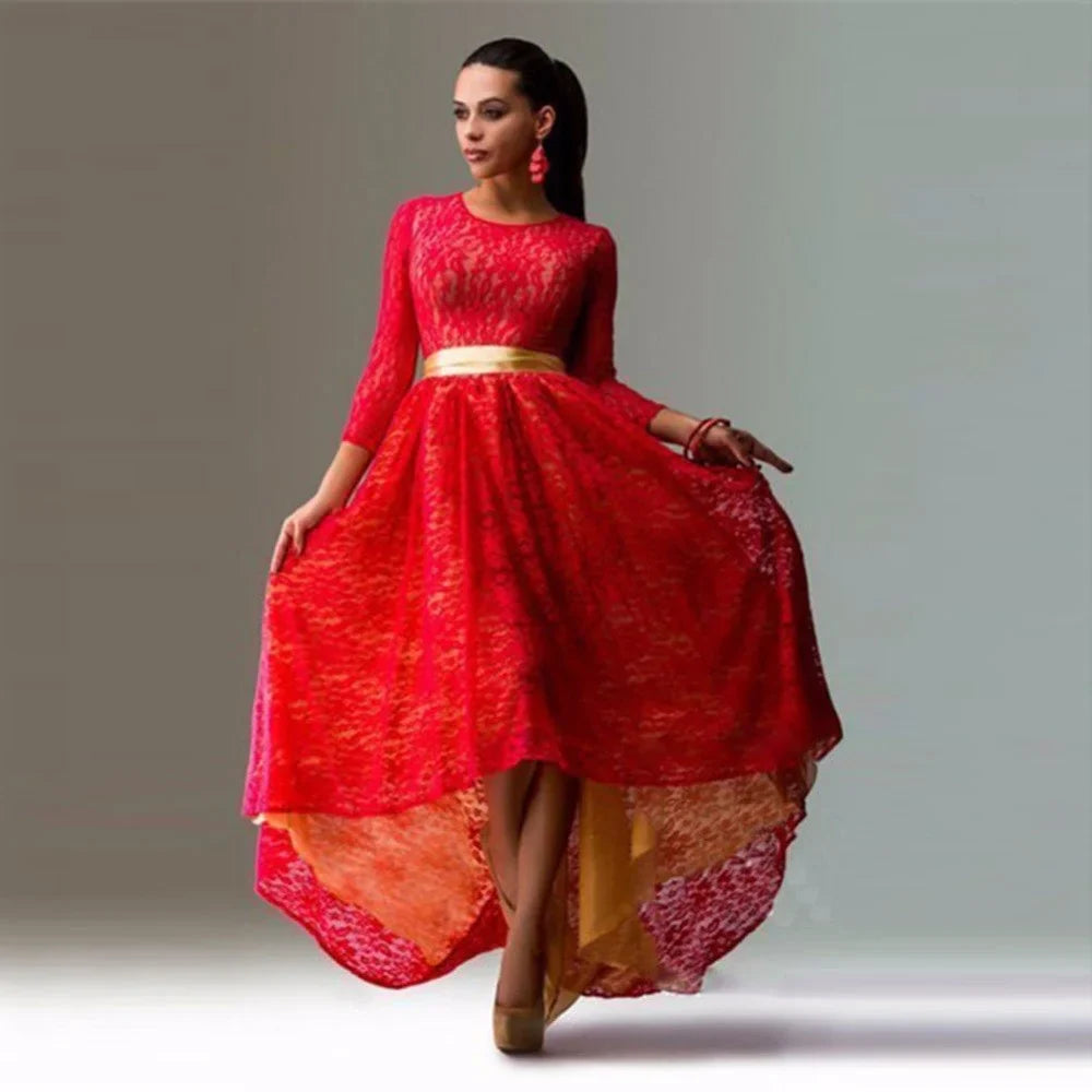 Women Vintage Lace Maxi Dress Elegant Slim Evening Party