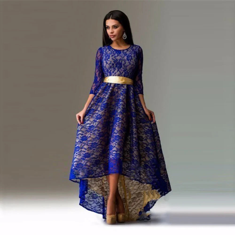 Women Vintage Lace Maxi Dress Elegant Slim Evening Party