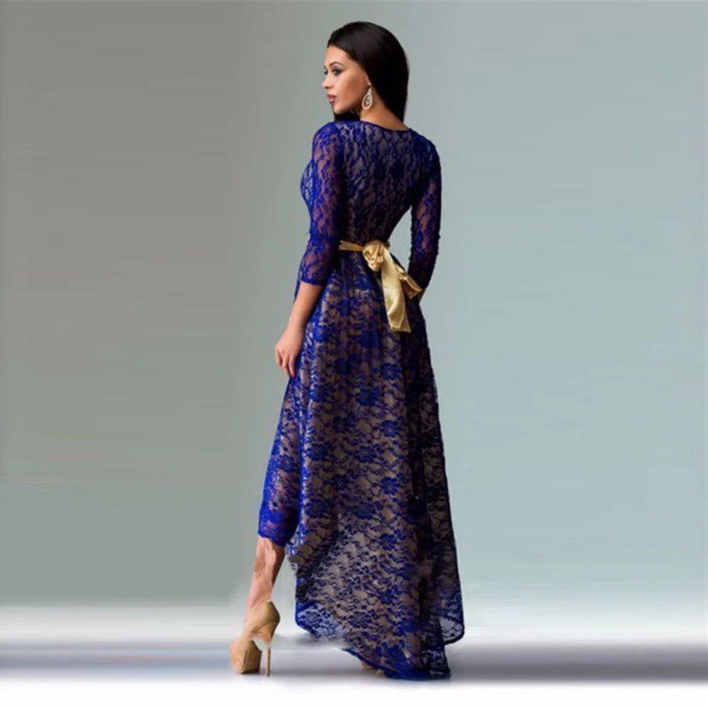 Women Vintage Lace Maxi Dress Elegant Slim Evening Party