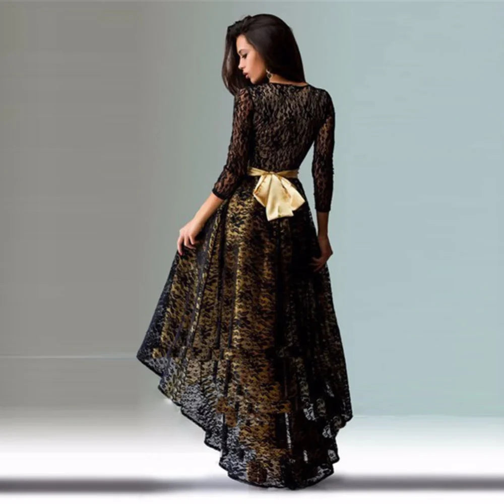 Women Vintage Lace Maxi Dress Elegant Slim Evening Party