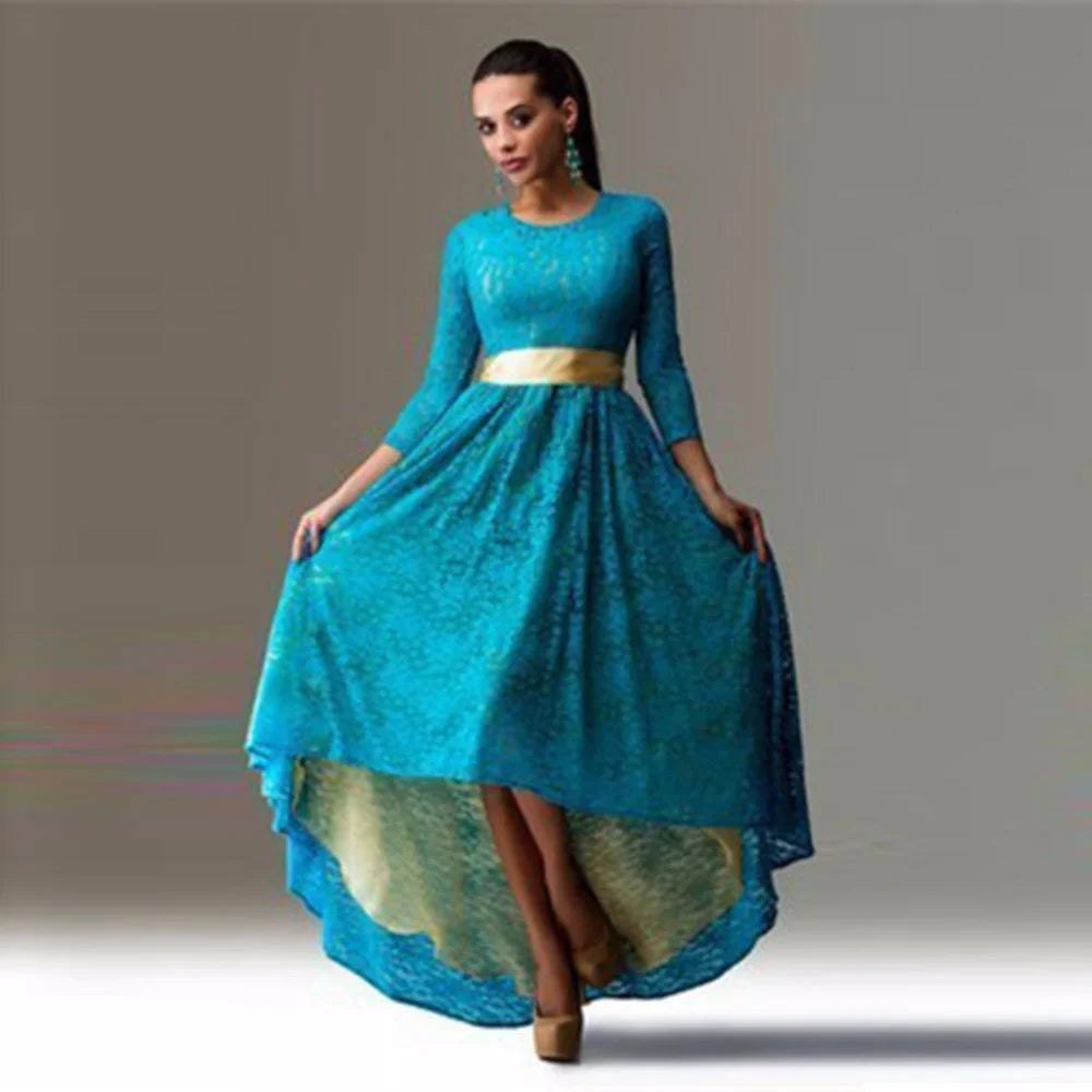 Women Vintage Lace Maxi Dress Elegant Slim Evening Party