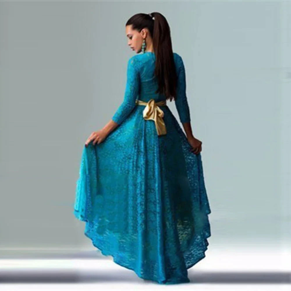 Women Vintage Lace Maxi Dress Elegant Slim Evening Party