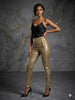 Metallic Gold Leopard Skinny Pants High Rise Stretch