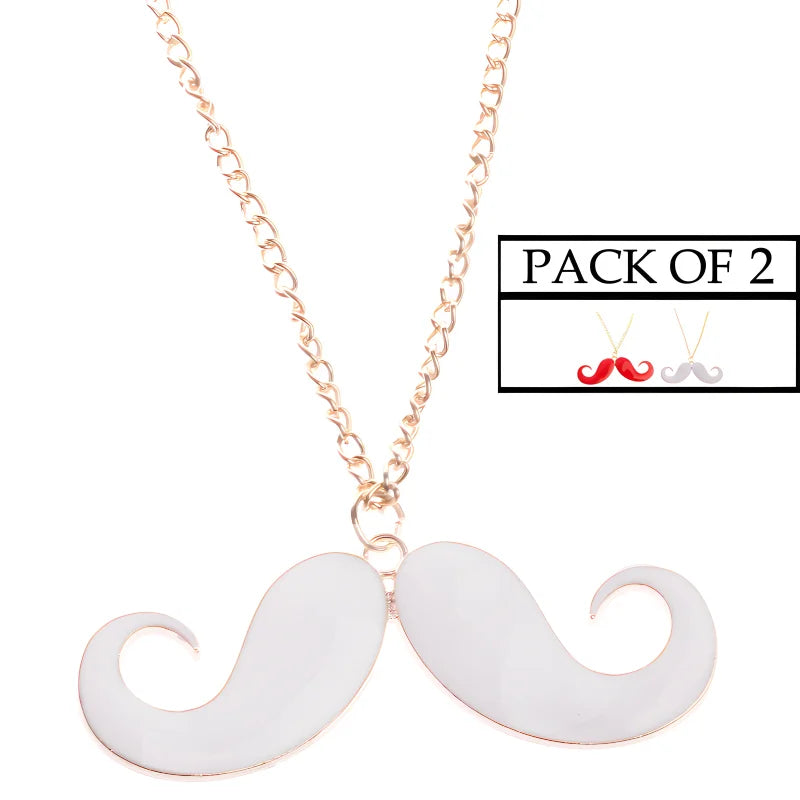 Mustache Pendant Set of 2 Golden Chain Necklace