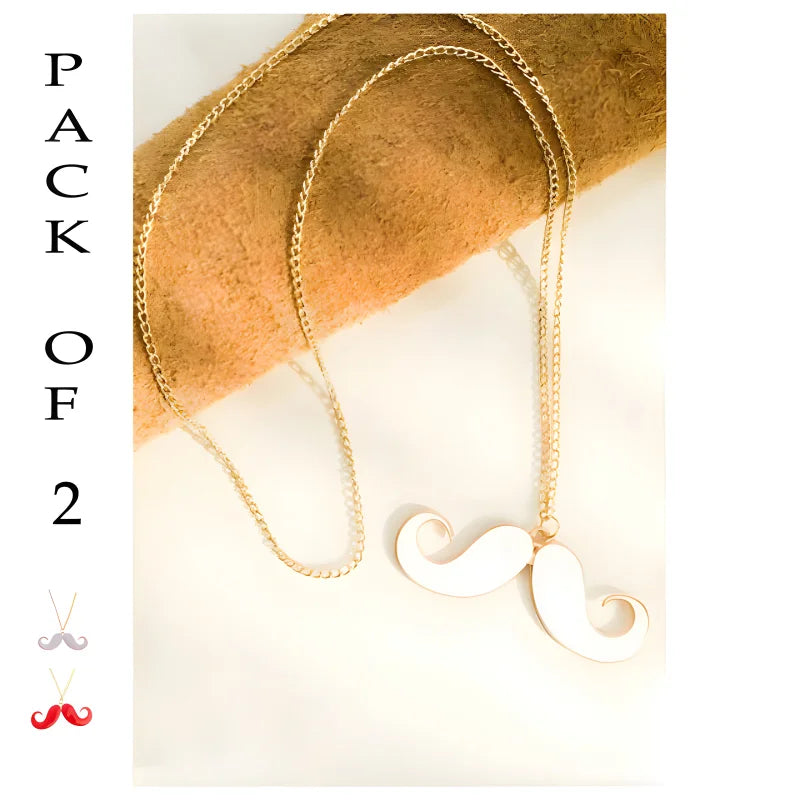 Mustache Pendant Set of 2 Golden Chain Necklace