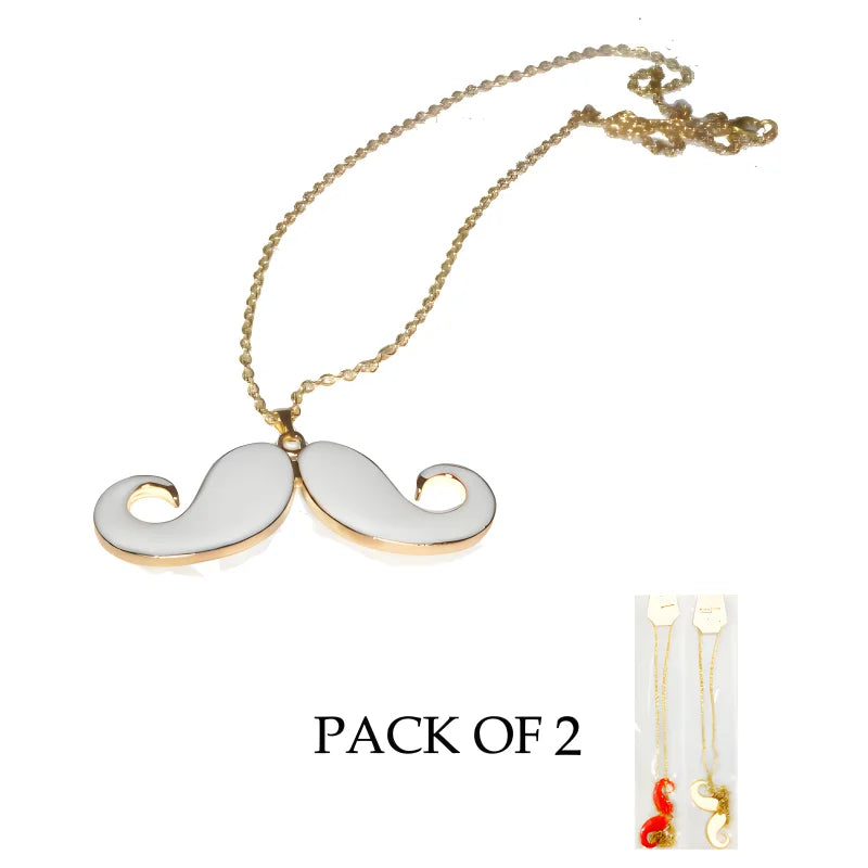 Mustache Pendant Set of 2 Golden Chain Necklace