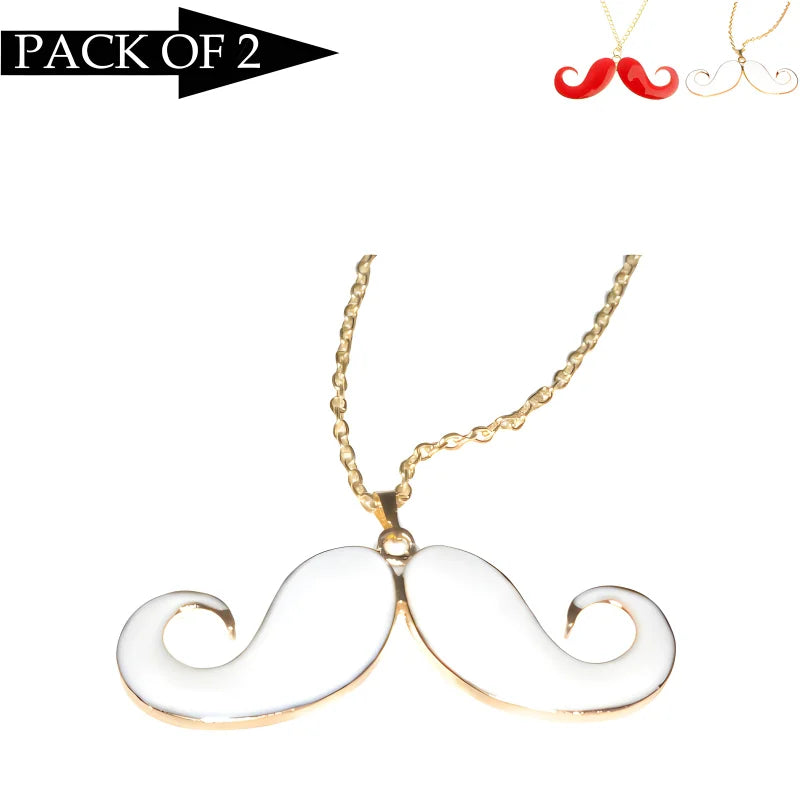 Mustache Pendant Set of 2 Golden Chain Necklace