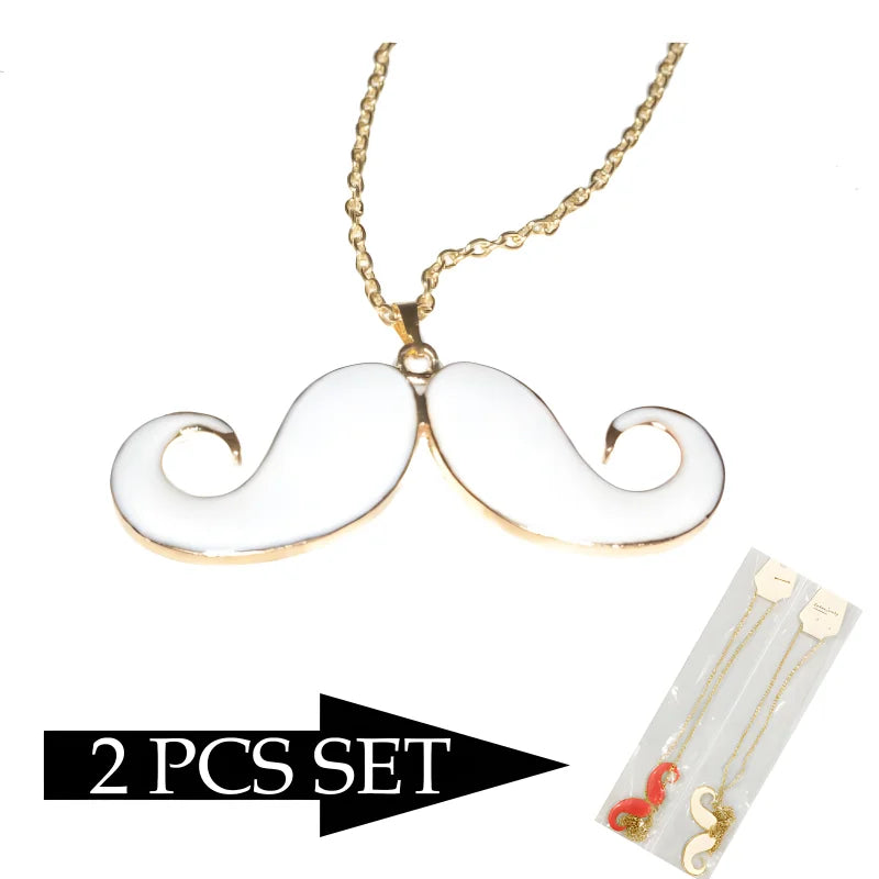 Mustache Pendant Set of 2 Golden Chain Necklace
