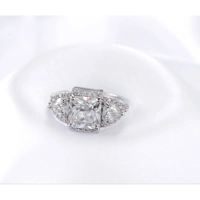 Princess Cut Engagement Ring Women Gold Plated Halo