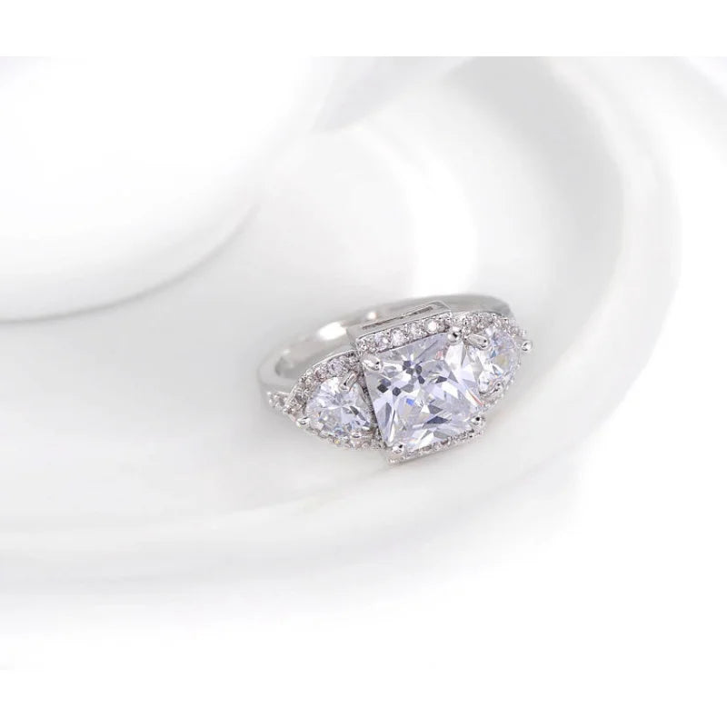 Princess Cut Engagement Ring Women Gold Plated Halo