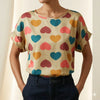 LIVA Heart Print Chiffon Blouse Short Sleeve Women