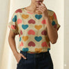 LIVA Heart Print Chiffon Blouse Short Sleeve Women