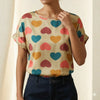 LIVA Heart Print Chiffon Blouse Short Sleeve Women