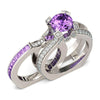Purple Amethyst Bridal Ring Set Women White Gold Filled
