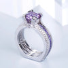 Purple Amethyst Bridal Ring Set Women White Gold Filled