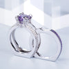 Purple Amethyst Bridal Ring Set Women White Gold Filled