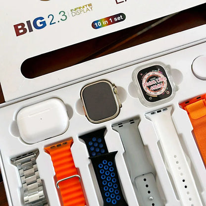 I20 Ultra Max Suit 10-in-1 Smartwatch Bundle | 2.3” HD Display, Bluetooth Calling & Earbuds