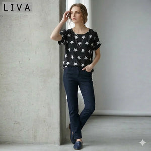 LIVA Star Print Chiffon Shirt Women Short Sleeve Blouse