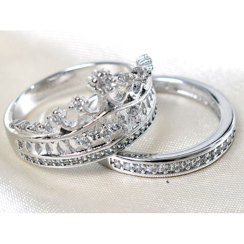 Queen Crown Ring Set Women | Silver Rhinestone Bridal Rings
