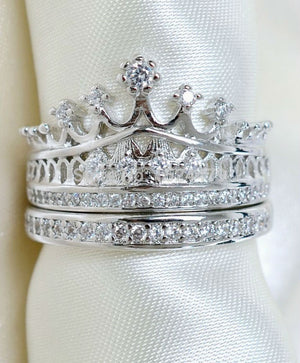 Queen Crown Ring Set Women | Silver Rhinestone Bridal Rings