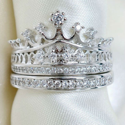 Queen Crown Ring Set Women | Silver Rhinestone Bridal Rings