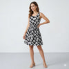 Sleeveless Black White Daisy Print Chiffon Mini Dress