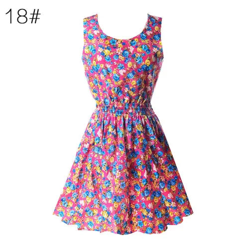Sleeveless Vibrant Floral Chiffon Summer Mini Dress