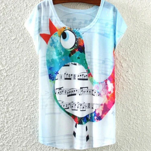 Whimsical Watercolor Songbird T-Shirt Artistic Bird Graphic Tee