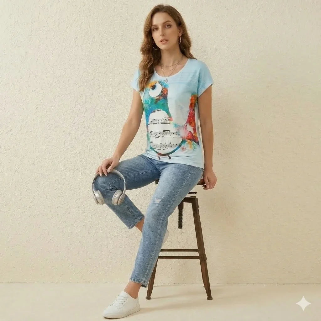 Whimsical Watercolor Songbird T-Shirt Artistic Bird Graphic Tee